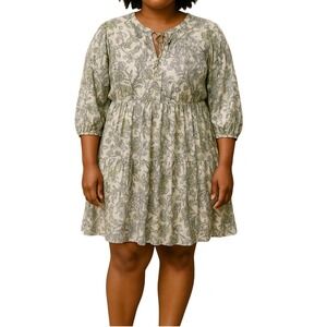 Torrid 1 Floral‎ Print Tie Neck Tiered Mini Dress Plus Size